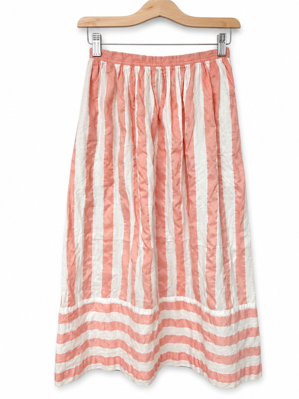 Vintage Evan-Picone Peach White Stripe Midi Skirt USA Made ILGWU Size 4